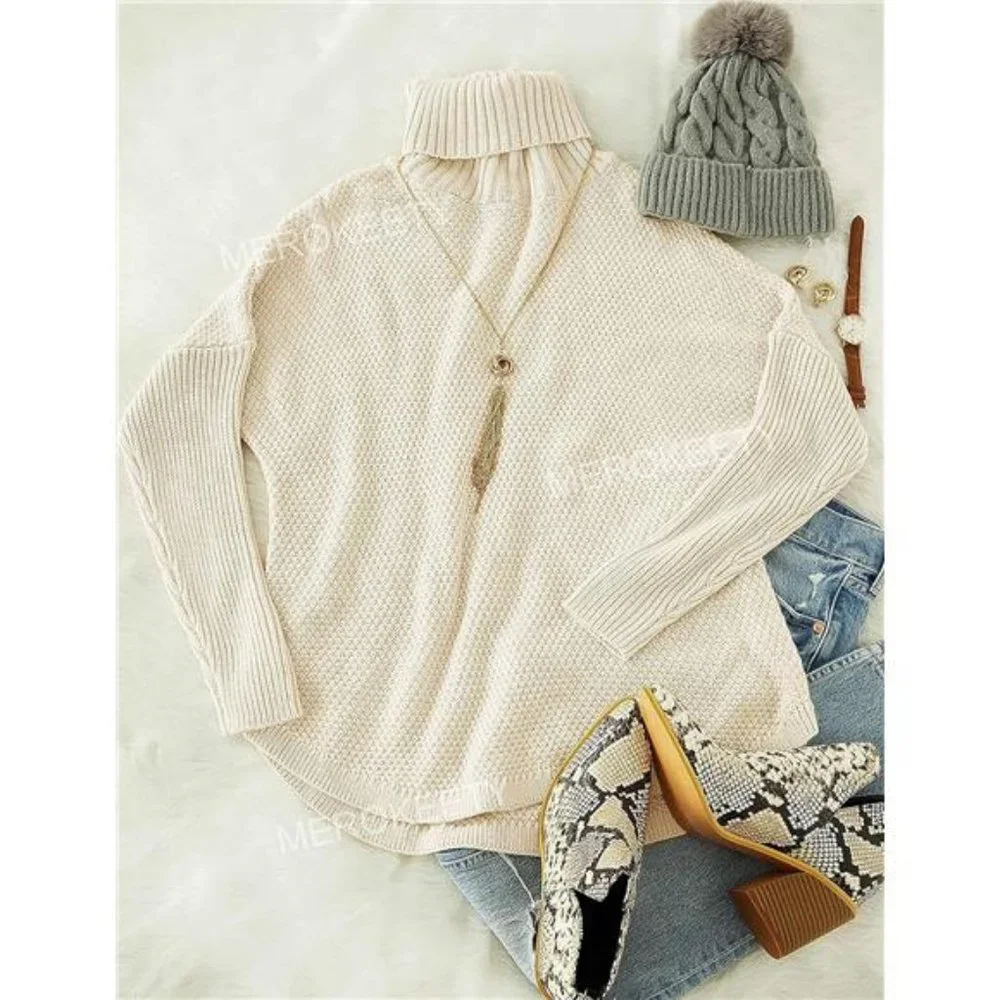 Women's Turtleneck Long Sleeve Tunic Sweater Oversized Chunky Knit Pullover Tops